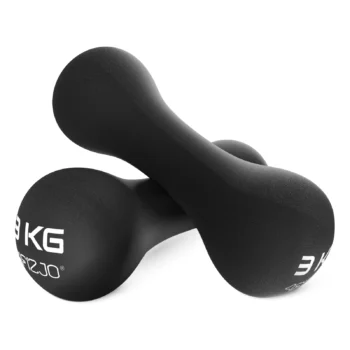 Pair of black 3kg 4FIZJO vinyl-coated dumbbells stacked together on a white background, designed for strength and endurance training at home or outdoors