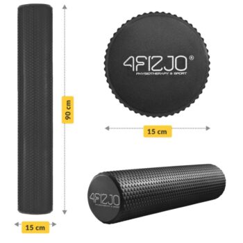 Foam roller 90cm with textured surface, ideal for back therapy, pilates exercises, and beginners.