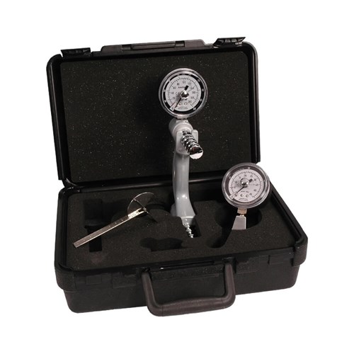 Open box displaying the full hydraulic 3-piece hand evaluation set with components securely placed