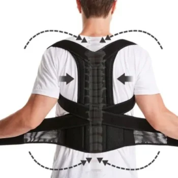 Adjustable back posture corrector brace shown from rear with cross-strap design