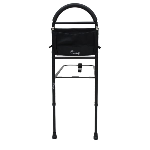 Front view of the Bedside Rail with Legs showing the height-adjustable steel frame and foam handle for support.