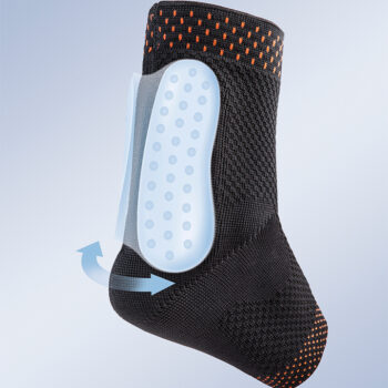 rear view of elastic ankle brace showing achilles tendon pad and heel cushioning for targeted support