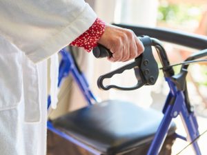 Compact rollator with easy fold design, offering convenience and portability for users
