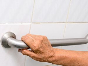 Grab bars installed in a bathroom for safety and fall prevention
