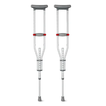 Pair of height-adjustable orthopedic axillary crutches with padded underarm and hand grips, designed for adults and teens