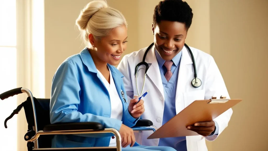 Qualified physio specialist performing physical and environmental assessments for a patient.