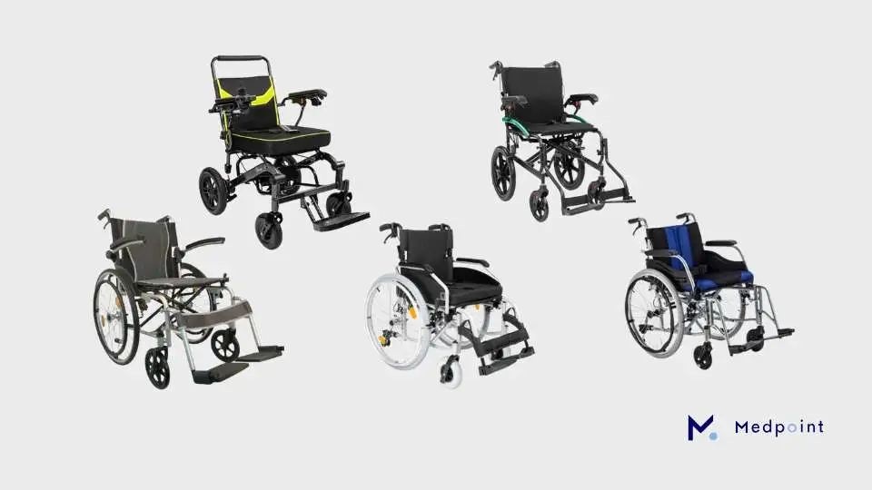 Displaying manual and electric wheelchairs to show the difference.