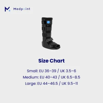 The long orthopaedic boot's size chart.