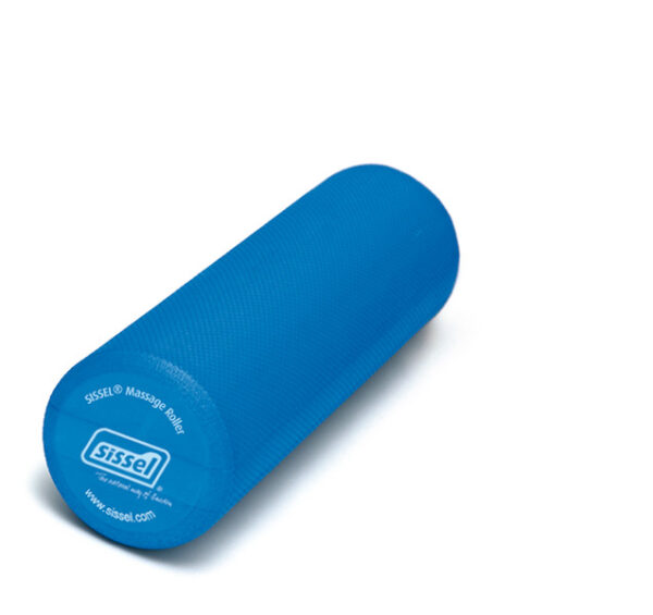 Blue Sissel Massage Foam Roller, 45cm, with textured surface for muscle tension relief and improved circulation.