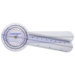 Front view of the Long Plastic Goniometer showing measurement scales and clear degree markings