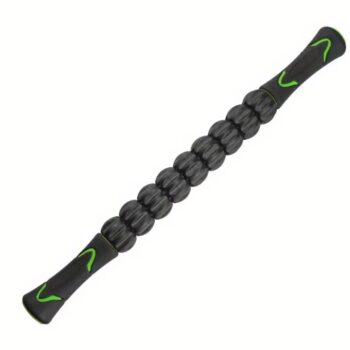 Handheld muscle roller stick for deep tissue massage, black textured rollers with ergonomic handles for leg and muscle recovery.