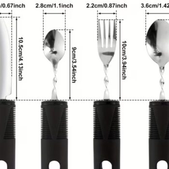 Adaptive utensil set handle with adjustable strap for secure grip and improved hand control