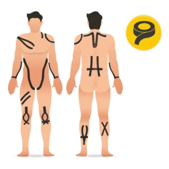 Professional kinesiology tape available in black, pink, blue, and beige for muscle support, physiotherapy, recovery, and sports performance