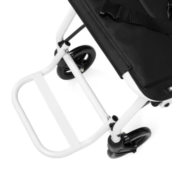 Lightweight folding transport wheelchair with steel frame, flip-up armrests and footrests for assisted mobility and transport