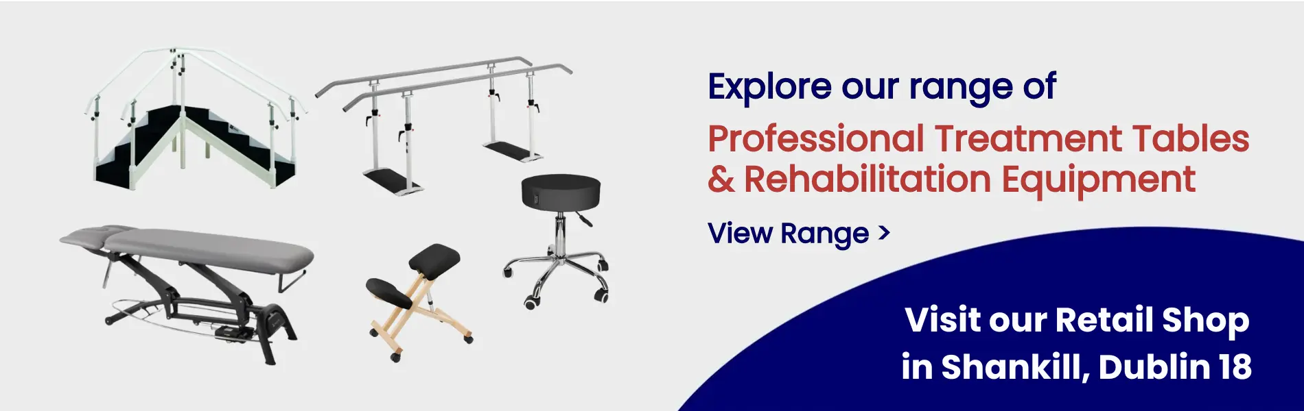 Showing our range of physio treatment tables and rehabilitation equipment.
