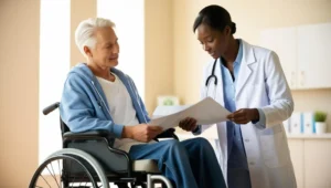HSE GP assessing a patient's needs for a wheelchair.