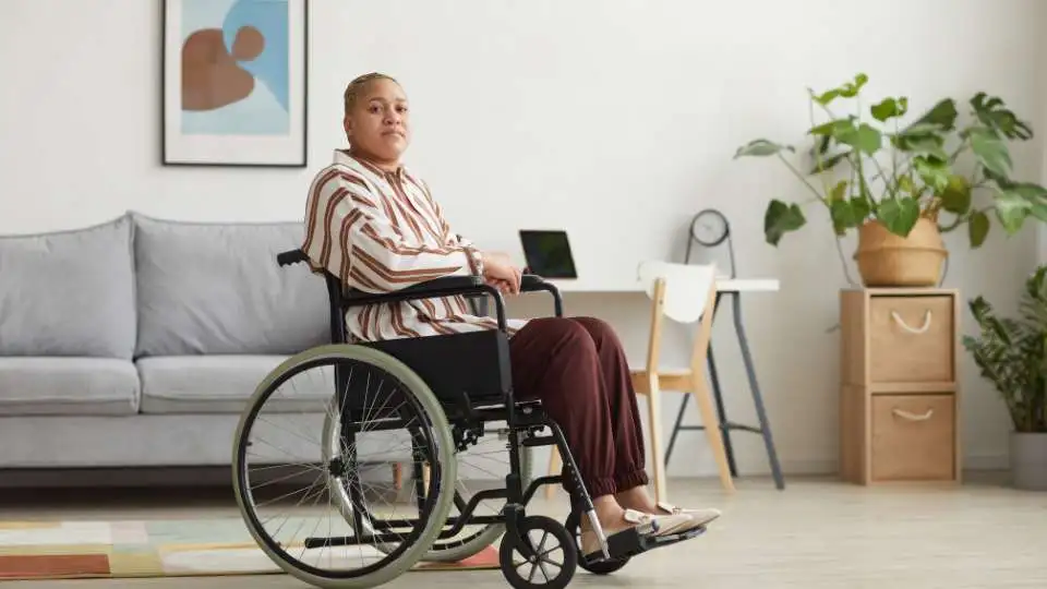 A woman on a wheelchair