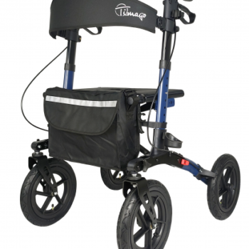 YOLA AIR outdoor aluminium 4-wheeled rollator with seat and large pneumatic tyres for smooth mobility on all terrains in Ireland.