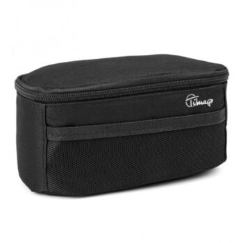 Wheelchair armrest bag attached with secure straps for easy access storage