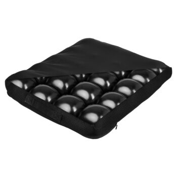 BUBBLE EXCLUSIVE Anti-bedsore Cushion partially covered with breathable mesh case, revealing black air cells for pressure relief