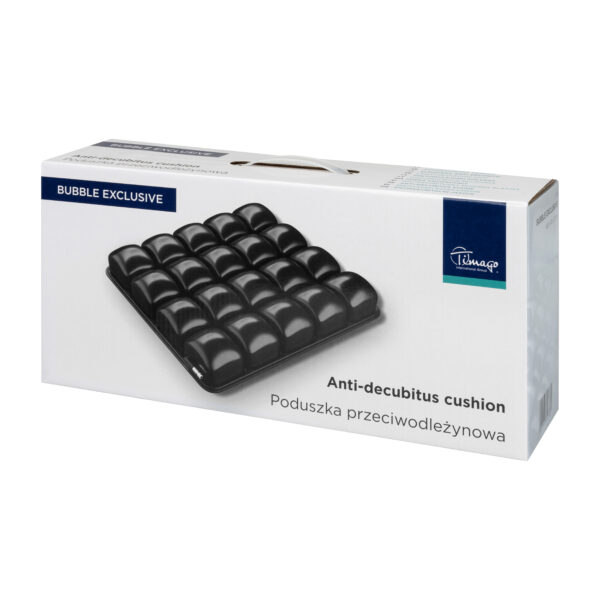 BUBBLE EXCLUSIVE Anti-bedsore Cushion with breathable black mesh cover and multi-cell air system for pressure relief.