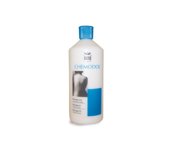 500ml bottle of Chemodol massage oil with dosing lid for professional use