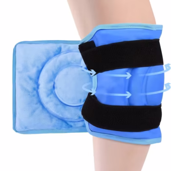 Hot and Cold Therapy Knee Wrap with adjustable Velcro straps for soothing pain relief and post-surgery recovery