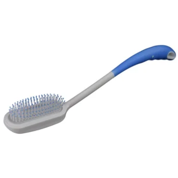 Long Handled Hairbrush with soft, flexible bristles on a white background"