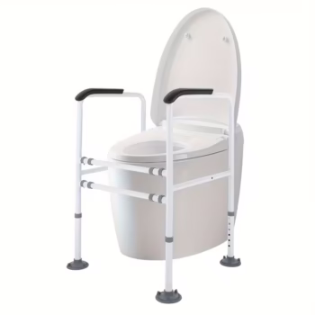 Adjustable Toilet Safety Frame with Armrests Installed Over Toilet