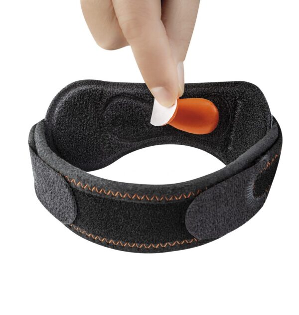 Detailed inside view of the Patellar Knee Support Band, featuring the built-in silicone ball and soft velour lining for comfort.