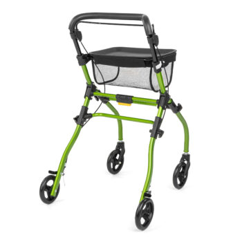 Back view of the Indoor Aluminium Rollator 4 Wheels showing mesh storage basket and brake handles
