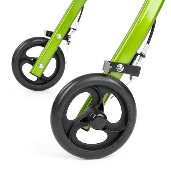 Close-up of durable wheels on the Indoor Aluminium Rollator 4 Wheels showing smooth mobility design