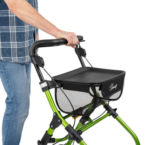 Man walking indoors using the Indoor Aluminium Rollator 4 Wheels, front angle