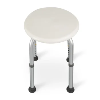 Front view of the round shower stool showing seat surface.