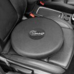 Padded swivel cushion placed on a car seat for easy rotation and comfort