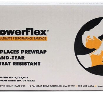 Single PowerFlex bandage roll in front of packaging box