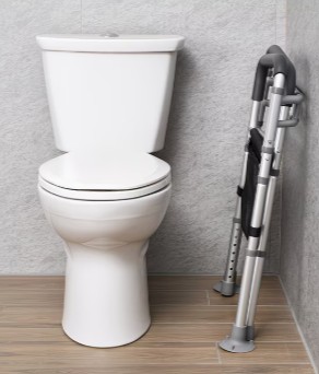 Folding toilet support frame for bathroom safety