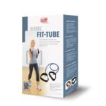 Original boxed packaging of the SISSEL Fit-Tube resistance band with ergonomic silicon handles, ideal for fitness, rehab, and stretching exercises.